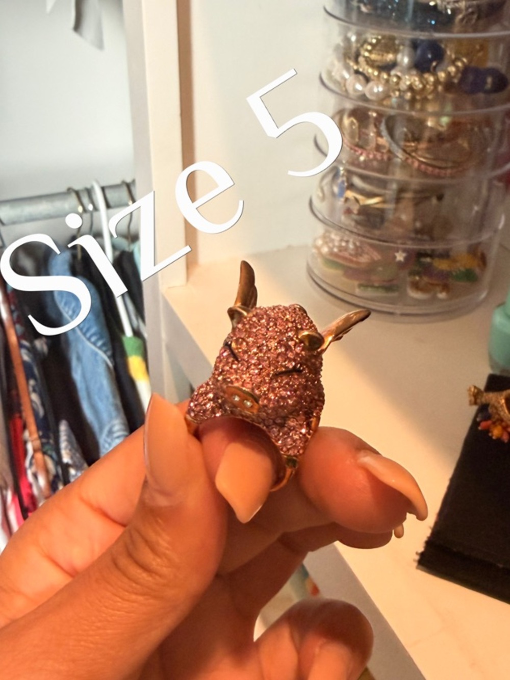 Rare kate spade -Crystal Pave Bull Head Statement Ring - Pink